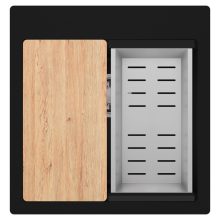 HD Infinity Black 48 egymedencés gránit mosogatótálca szett, vágódeszkával, acél csepegtetőkosárral, matt fekete színben