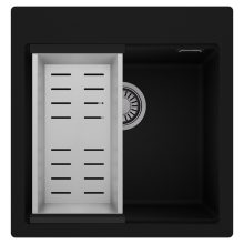 HD Infinity Black 48 egymedencés gránit mosogatótálca szett, acél csepegtetőkosárral, matt fekete színben