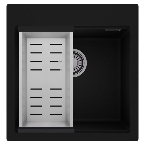 HD Infinity Black 48 egymedencés gránit mosogatótálca szett, acél csepegtetőkosárral, matt fekete színben