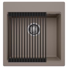 HD Infinity Tortora 48 egymedencés gránit mosogatótálca szett, matt fekete csepegtetőráccsal, tortora színben, szálcsiszolt króm leeresztő szifonnal