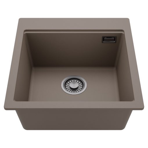 HD Infinity Tortora 48 egymedencés gránit mosogatótálca, tortora színben, szálcsiszolt króm leeresztő szifonnal