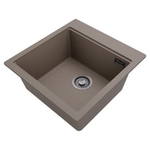 HD Infinity Tortora 48 egymedencés gránit mosogatótálca, tortora színben, szálcsiszolt króm leeresztő szifonnal