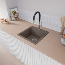 HD Infinity Tortora 48 egymedencés gránit mosogatótálca, tortora színben, szálcsiszolt króm leeresztő szifonnal