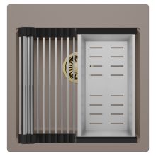 HD Infinity Tortora 48 egymedencés gránit mosogatótálca szett, acél csepegtetőráccsal és kosárral, tortora színben, szálcsiszolt arany leeresztő szifonnal