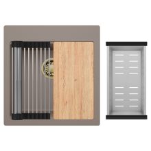 HD Infinity Tortora 48 egymedencés gránit mosogatótálca szett, vágódeszkával, acél csepegtetőráccsal és kosárral, tortora színben, szálcsiszolt arany leeresztő szifonnal