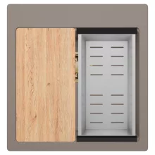 HD Infinity Tortora 48 egymedencés gránit mosogatótálca szett, vágódeszkával, acél csepegtetőkosárral, tortora színben, szálcsiszolt arany leeresztő szifonnal