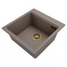 HD Infinity Tortora 48 egymedencés gránit mosogatótálca, vágódeszkával, tortora színben, szálcsiszolt arany leeresztő szifonnal