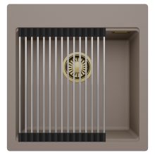 HD Infinity Tortora 48 egymedencés gránit mosogatótálca szett, acél csepegtetőráccsal, tortora színben, szálcsiszolt arany leeresztő szifonnal