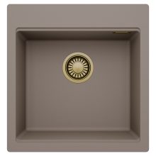 HD Infinity Tortora 48 egymedencés gránit mosogatótálca, tortora színben, szálcsiszolt arany leeresztő szifonnal