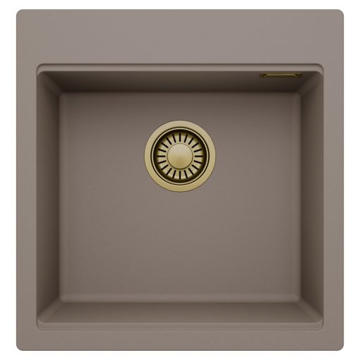 HD Infinity Tortora 48 egymedencés gránit mosogatótálca, tortora színben, szálcsiszolt arany leeresztő szifonnal