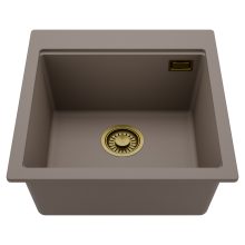 HD Infinity Tortora 48 egymedencés gránit mosogatótálca, tortora színben, szálcsiszolt arany leeresztő szifonnal