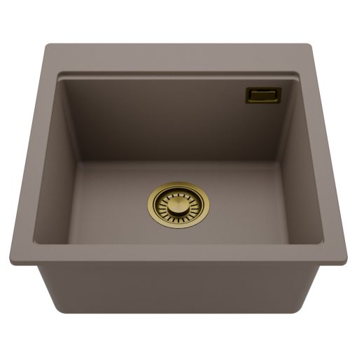 HD Infinity Tortora 48 egymedencés gránit mosogatótálca, tortora színben, szálcsiszolt arany leeresztő szifonnal
