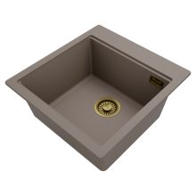 HD Infinity Tortora 48 egymedencés gránit mosogatótálca, tortora színben, szálcsiszolt arany leeresztő szifonnal