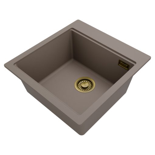 HD Infinity Tortora 48 egymedencés gránit mosogatótálca, tortora színben, szálcsiszolt arany leeresztő szifonnal