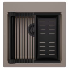 HD Infinity Tortora 48 egymedencés gránit mosogatótálca szett, matt fekete csepegtetőráccsal és kosárral, tortora színben, matt fekete leeresztő szifonnal