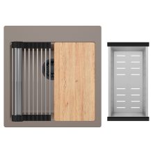 HD Infinity Tortora 48 egymedencés gránit mosogatótálca szett, vágódeszkával, acél csepegtetőráccsal és kosárral, tortora színben, matt fekete leeresztő szifonnal