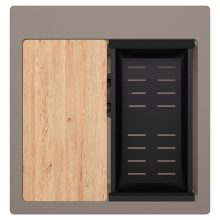 HD Infinity Tortora 48 egymedencés gránit mosogatótálca szett, vágódeszkával, matt fekete csepegtetőkosárral, tortora színben, matt fekete leeresztő szifonnal