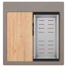 HD Infinity Tortora 48 egymedencés gránit mosogatótálca szett, vágódeszkával, acél csepegtetőkosárral, tortora színben, matt fekete leeresztő szifonnal