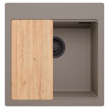 HD Infinity Tortora 48 egymedencés gránit mosogatótálca, vágódeszkával, tortora színben, matt fekete leeresztő szifonnal