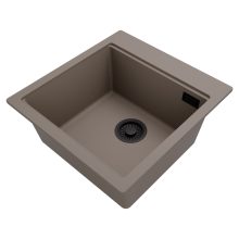 HD Infinity Tortora 48 egymedencés gránit mosogatótálca, vágódeszkával, tortora színben, matt fekete leeresztő szifonnal