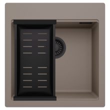 HD Infinity Tortora 48 egymedencés gránit mosogatótálca szett, matt fekete csepegtetőkosárral, tortora színben, matt fekete leeresztő szifonnal