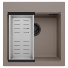 HD Infinity Tortora 48 egymedencés gránit mosogatótálca szett, acél csepegtetőkosárral, tortora színben, matt fekete leeresztő szifonnal