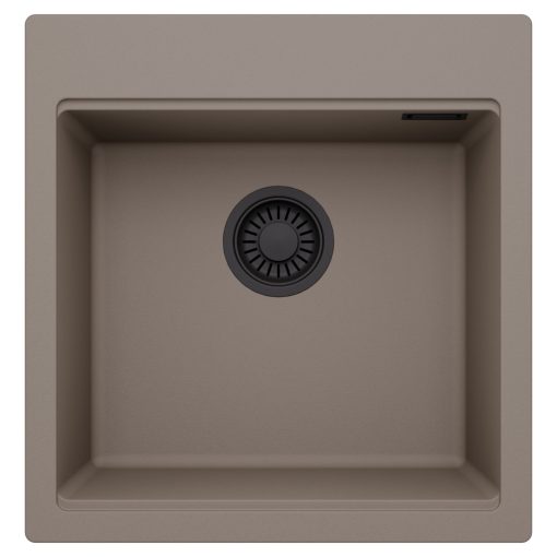 HD Infinity Tortora 48 egymedencés gránit mosogatótálca, tortora színben, matt fekete leeresztő szifonnal