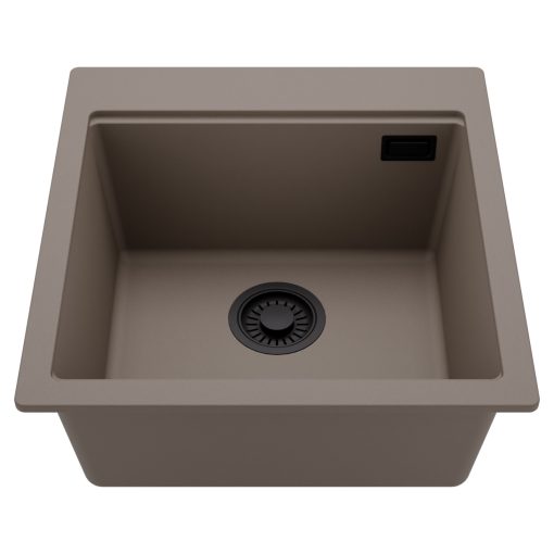 HD Infinity Tortora 48 egymedencés gránit mosogatótálca, tortora színben, matt fekete leeresztő szifonnal