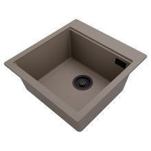 HD Infinity Tortora 48 egymedencés gránit mosogatótálca, tortora színben, matt fekete leeresztő szifonnal