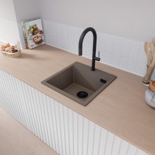 HD Infinity Tortora 48 egymedencés gránit mosogatótálca, tortora színben, matt fekete leeresztő szifonnal