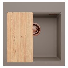 HD Infinity Tortora 48 egymedencés gránit mosogatótálca, vágódeszkával, tortora színben, szálcsiszolt réz leeresztő szifonnal