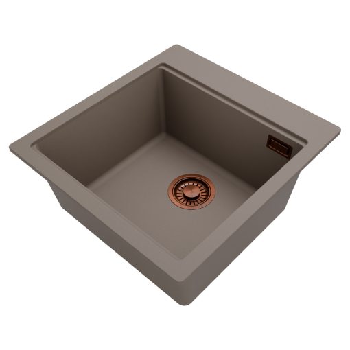 HD Infinity Tortora 48 egymedencés gránit mosogatótálca, vágódeszkával, tortora színben, szálcsiszolt réz leeresztő szifonnal