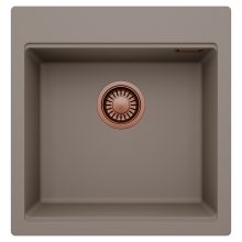 HD Infinity Tortora 48 egymedencés gránit mosogatótálca, tortora színben, szálcsiszolt réz leeresztő szifonnal