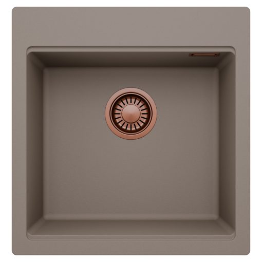 HD Infinity Tortora 48 egymedencés gránit mosogatótálca, tortora színben, szálcsiszolt réz leeresztő szifonnal