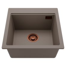 HD Infinity Tortora 48 egymedencés gránit mosogatótálca, tortora színben, szálcsiszolt réz leeresztő szifonnal