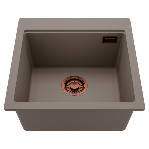 HD Infinity Tortora 48 egymedencés gránit mosogatótálca, tortora színben, szálcsiszolt réz leeresztő szifonnal