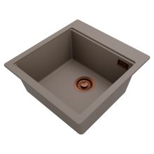 HD Infinity Tortora 48 egymedencés gránit mosogatótálca, tortora színben, szálcsiszolt réz leeresztő szifonnal