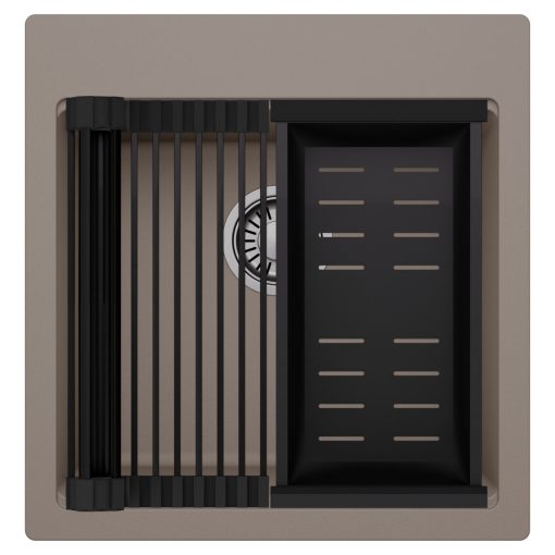 HD Infinity Tortora 48 egymedencés gránit mosogatótálca szett, matt fekete csepegtetőráccsal és kosárral, tortora színben