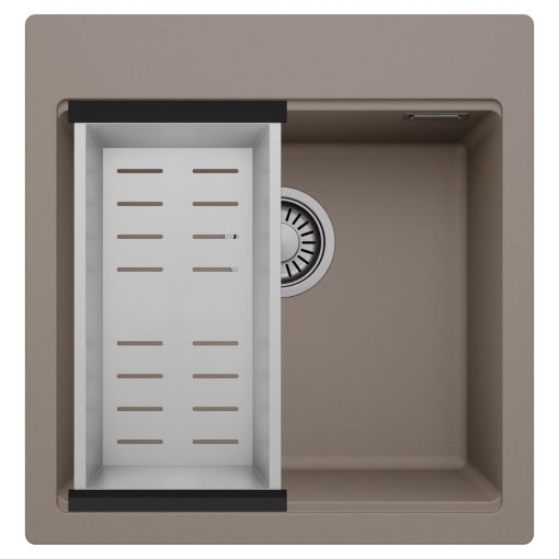 HD Infinity Tortora 48 egymedencés gránit mosogatótálca szett, acél csepegtetőkosárral, tortora színben