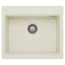 HD Infinity White 58 egymedencés gránit mosogatótálca, tört fehér színben, szálcsiszolt króm leeresztő szifonnal