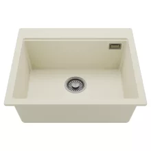 HD Infinity White 58 egymedencés gránit mosogatótálca, tört fehér színben, szálcsiszolt króm leeresztő szifonnal