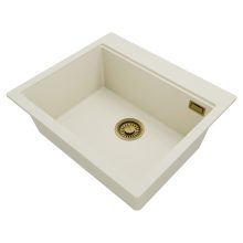 HD Infinity White 58 egymedencés gránit mosogatótálca, vágódeszkával, tört fehér színben, szálcsiszolt arany leeresztő szifonnal