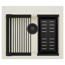 HD Infinity White 58 egymedencés gránit mosogatótálca szett, matt fekete csepegtetőráccsal és kosárral, tört fehér színben, matt fekete leeresztő szifonnal