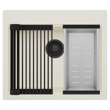 HD Infinity White 58 egymedencés gránit mosogatótálca szett, matt fekete csepegtetőráccsal és krómozott kosárral, tört fehér színben, matt fekete leeresztő szifonnal