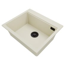 HD Infinity White 58 egymedencés gránit mosogatótálca, vágódeszkával, tört fehér színben, matt fekete leeresztő szifonnal