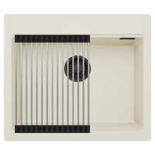 HD Infinity White 58 egymedencés gránit mosogatótálca szett, acél csepegtetőráccsal, tört fehér színben, matt fekete leeresztő szifonnal