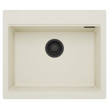 HD Infinity White 58 egymedencés gránit mosogatótálca, tört fehér színben, matt fekete leeresztő szifonnal