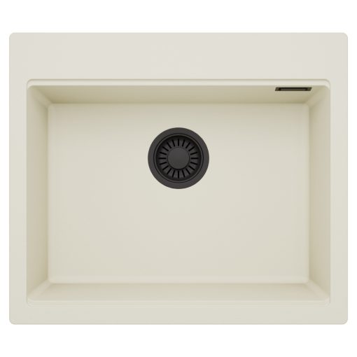 HD Infinity White 58 egymedencés gránit mosogatótálca, tört fehér színben, matt fekete leeresztő szifonnal