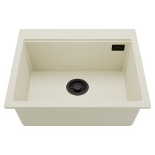 HD Infinity White 58 egymedencés gránit mosogatótálca, tört fehér színben, matt fekete leeresztő szifonnal