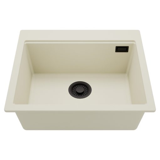 HD Infinity White 58 egymedencés gránit mosogatótálca, tört fehér színben, matt fekete leeresztő szifonnal